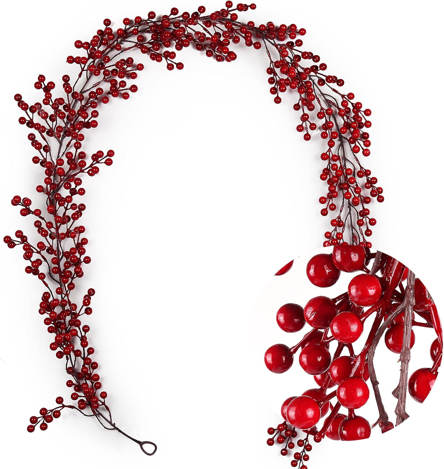 Wreaths, Garlands & Swags - RECUTMS Red Berry Garland Christmas Decoration 6.23Ft Holiday Garland Artificial Red Berry Garland with Bendable Stems Christmas Fireplace Decoration Banister(Red Berry)
