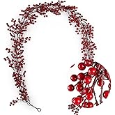 RECUTMS Red Berry Garland Christmas Decoration 5.9Ft Holiday Garland Artificial Berry Garlands with Bendable Stems Christmas Fireplace Decoration Banister(Red Berry)