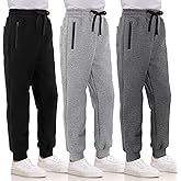 3 Pack Boys Sweatpants Fleece Cotton Athletic Pants Boys Joggers with Zipper Pockets Kids Youth Workout Sweat Pants Size 5-16