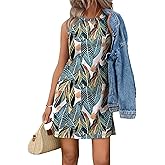 WIHOLL Casual Dresses for Women Crewneck Sleeveless Tank Dress Summer Spring Boho Vacation Clothes