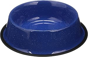 Neater Pet Brands - Camping Style Pet Bowl - Enamel Ware Blue Black Granite Colors - Dog Cat No Tip Skid Bowls