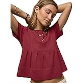 LOMON Spring Peplum Tops for Women Babydoll Pleated Short Sleeve Crop Swing Shirts Blouses Trendy Casual Clothing 2026