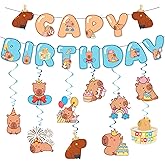 Happy Capybara Birthday Decorations, 10PCS Cute Capy Birthday Party Banners Hanging Swirls Decor, Capybara Lover Bday Decor Supplies Boys Girls