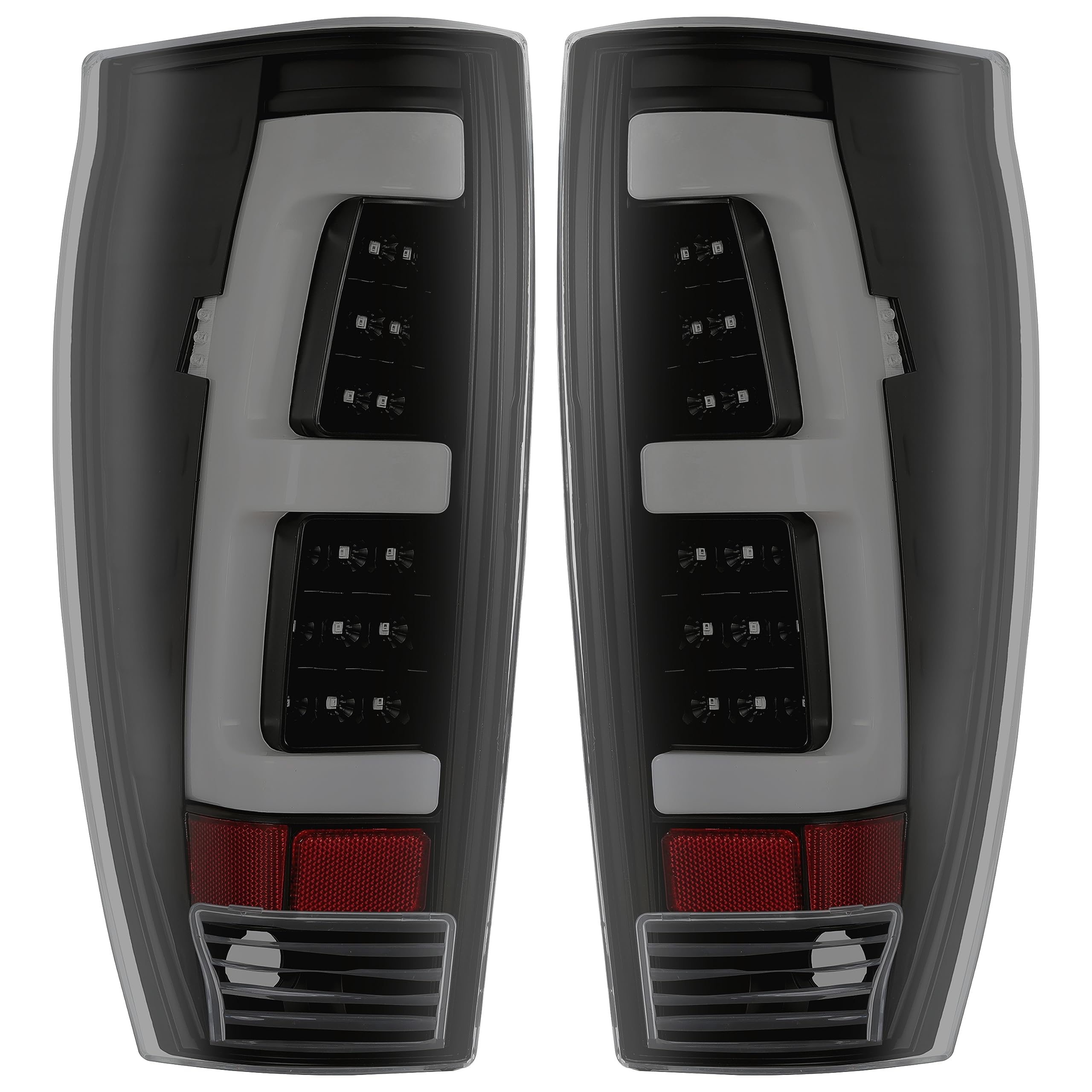 Photo 1 of ***PARTIAL SET 1 FULLY FUNCTIONAL / OTHER MISSING ASSEMBLY PIECES*** KUAFU LED Tail Light Pair Compatible with 2002-2006 Chevy Avalanche 1500 2500 Smoke Lens LED Tube Bar Tail Lamp Left & Right Replacement for 15771437 15771438 GM2800153 GM2801153