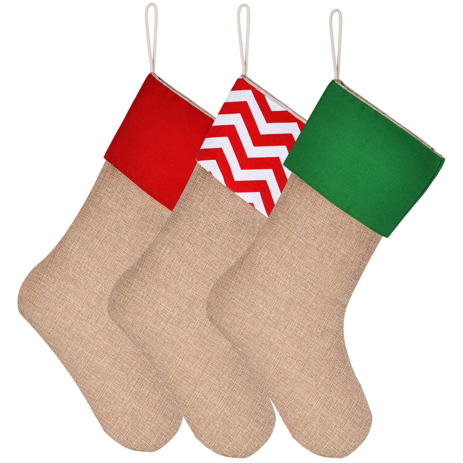 Sunshane Burlap Christmas Stockings Xmas Fireplace Hanging Stockings Decoration Stockings for Christmas Decoration DIY Craft (Color Set 5, 3)