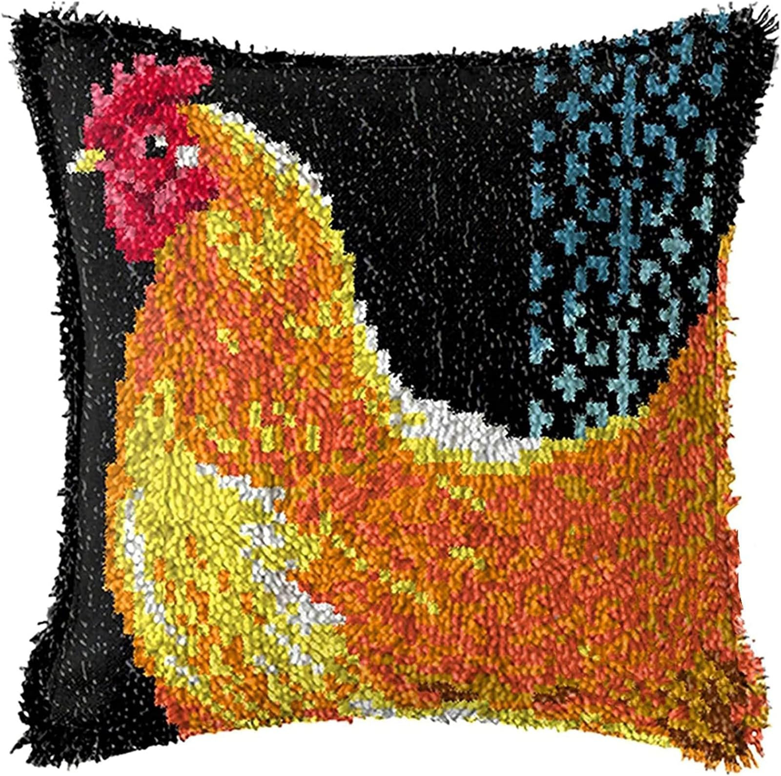 ZFFLYH Latch Hook Kits DIY Throw Pillow Cover Sofa Cushion Cover Cushion Cover Embroidery Craft Kit for Adults And Beginners Pattern Printed Canvas Creativity Crochet Gift 17X17 Inch,Chicken — image 1