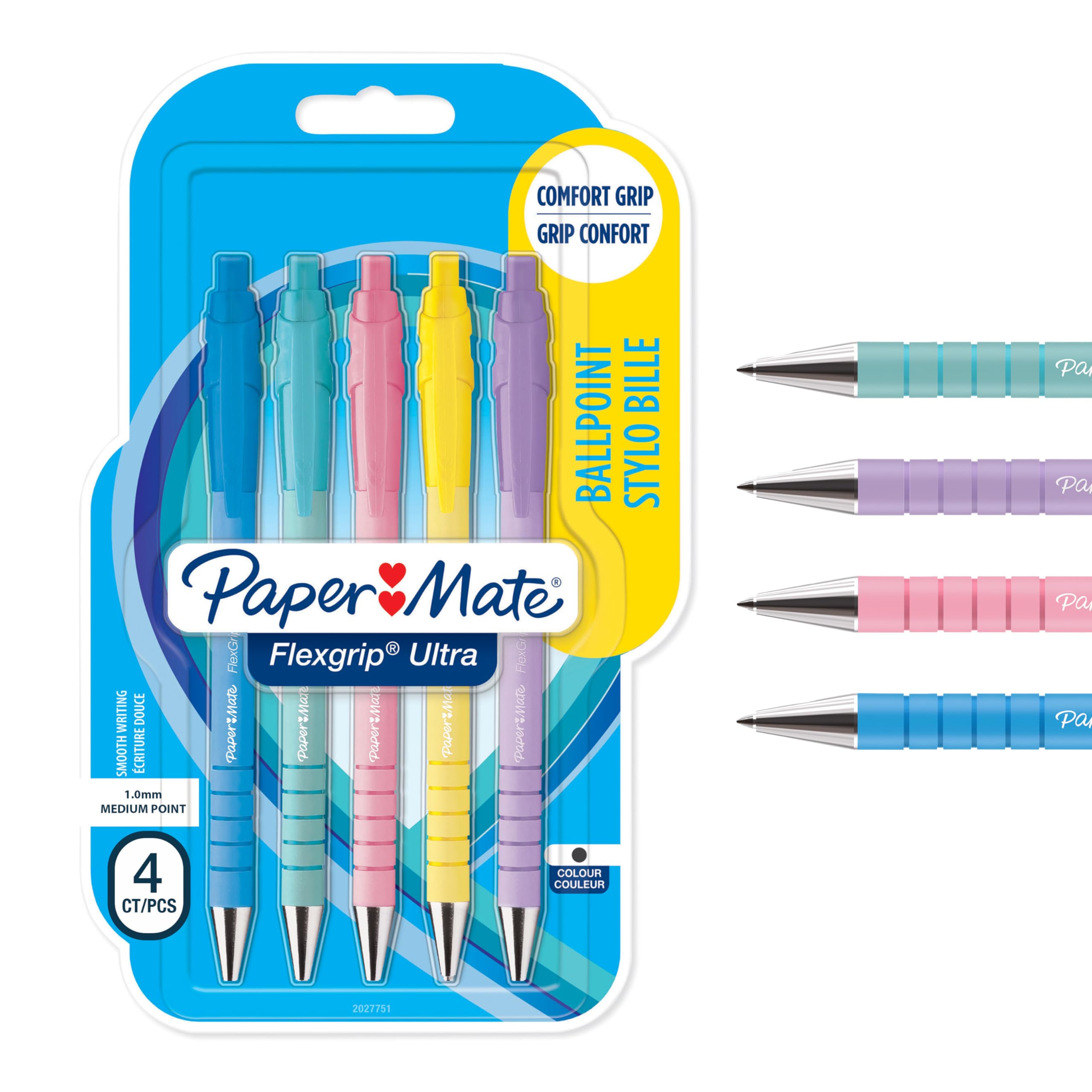 Paper Mate Flexgrip Ultra Pastel Ballpoint Pens | Medium Point (1.0mm) | Black Ink | Pastel Barrels | 5 Count