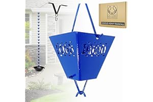 U-nitt Rain Chain Water Collection for Gutters, Rainwater Catcher & Diverter, 8.5 FT Chains for Outside Garden, Blue Square Cups, Roof Downspout, Works with Heavy Rain, w/Gutter Clip for Rainchains