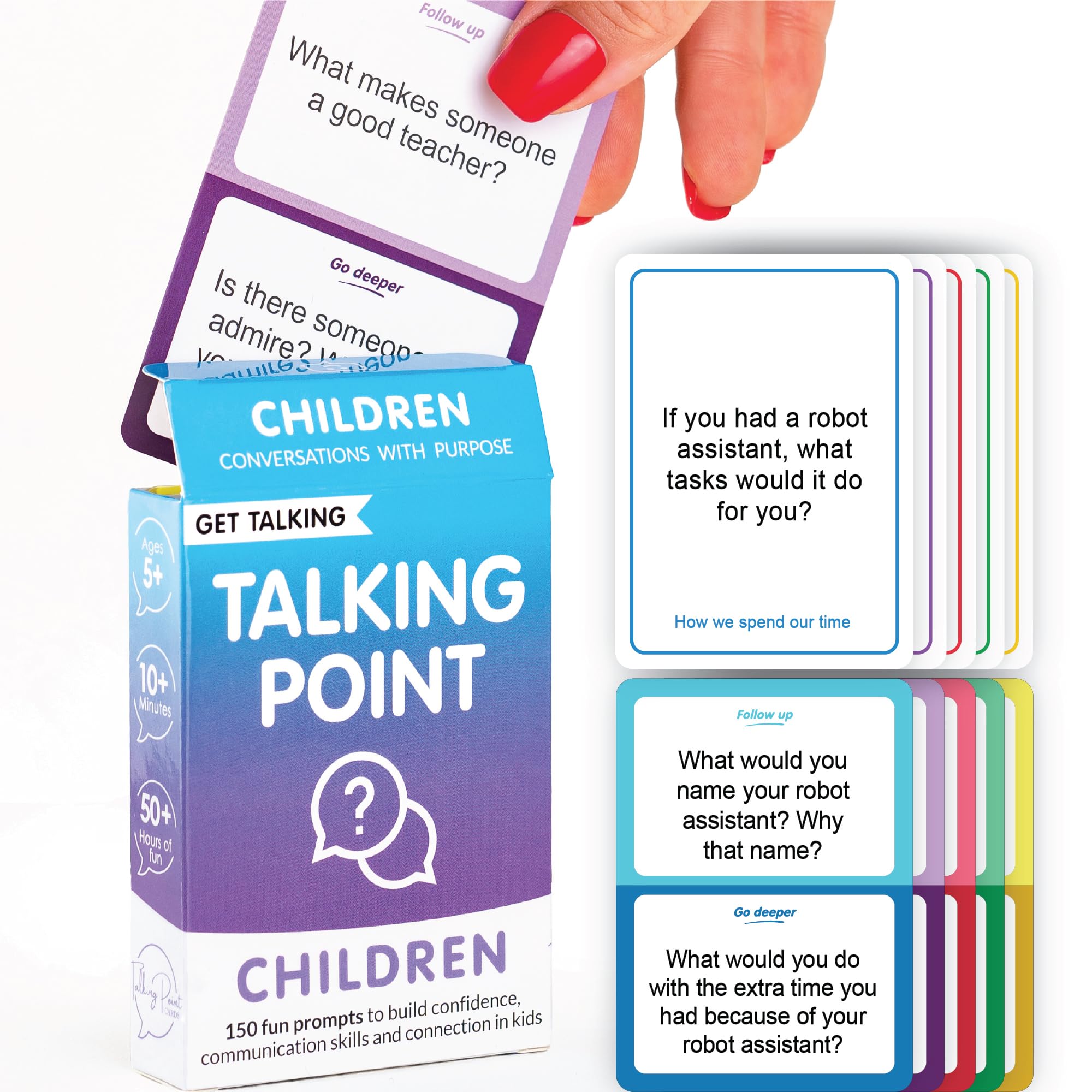 GET Talking: Children - 50 Conversation Starter Cards for Kids with 150 Expert-Written Questions - Engaging Learning Activity for Kids That Makes Self-Expression Easier - Reduce Screentime