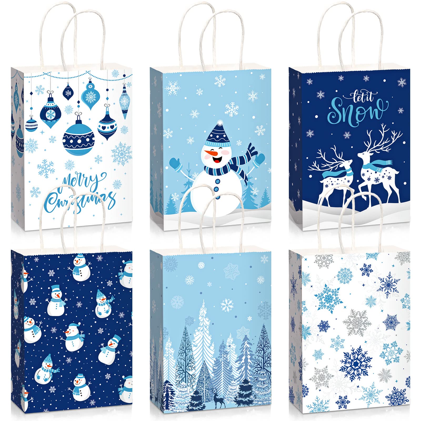 Photo 1 of 18 Pieces Christmas Snowflake Gift Bag Winter Wonderland Paper Party Goodie Bags with Snowflakes Snowman Deer Merry Christmas Decor for Winter Xmas Party Birthday Decoration 6.3 x 8.66 x 3.15 Inch
