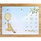 Kwtzkuo Classic Winnie Baby Milestone Blanket with Wooden Marker, First Year Monthly Growth Mat, Cute Baby Shower Milestone Monthly Blanket