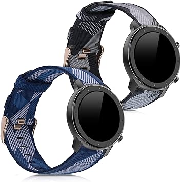 kwmobile Set 2X Pulsera Compatible con Huami Amazfit GTR (47mm) / GTR 2 - Brazalete de Nylon Gris/Azul sin Fitness Tracker