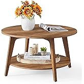 VASAGLE MAEZO Collection - Round Coffee Table, 2-Tier Center Table with Storage, Tapered Legs, Curved Transitions, 31.5 Dia. x 17.7 H Inches, Easy Assembly, for Living Room, Honey Brown ULCT243K41