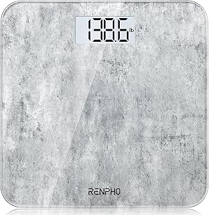 RENPHO Personenwaage, Körperwaage mit Hochpräzisions-Sensoren, Personen Digitalwaage mit Step-On-Technik, Gewichtswaage aus Sicherheitsglas, Beton