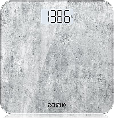 RENPHO Personenwaage, Körperwaage mit Hochpräzisions-Sensoren, Personen Digitalwaage mit Step-On-Technik, Gewichtswaage aus Sicherheitsglas, Beton