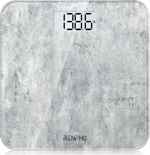 RENPHO Personenwaage, Körperwaage mit Hochpräzisions-Sensoren, Personen Digitalwaage mit Step-On-Technik, Gewichtswaage aus Sicherheitsglas, Beton