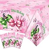 Adirasenotek 3Pcs Pink and Green Bow Table Covers Happy Birthday Tablecloth Wicked Table Cloth Disposable Plastic for Witch Birthday Baby Shower Wedding Party Supplies