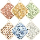 6 Pack Pot Holders 100% Cotton Heat Resistant Potholder, Machine Washable Pot Holder, Hot Pads, Table Pads for Cooking Baking (M)