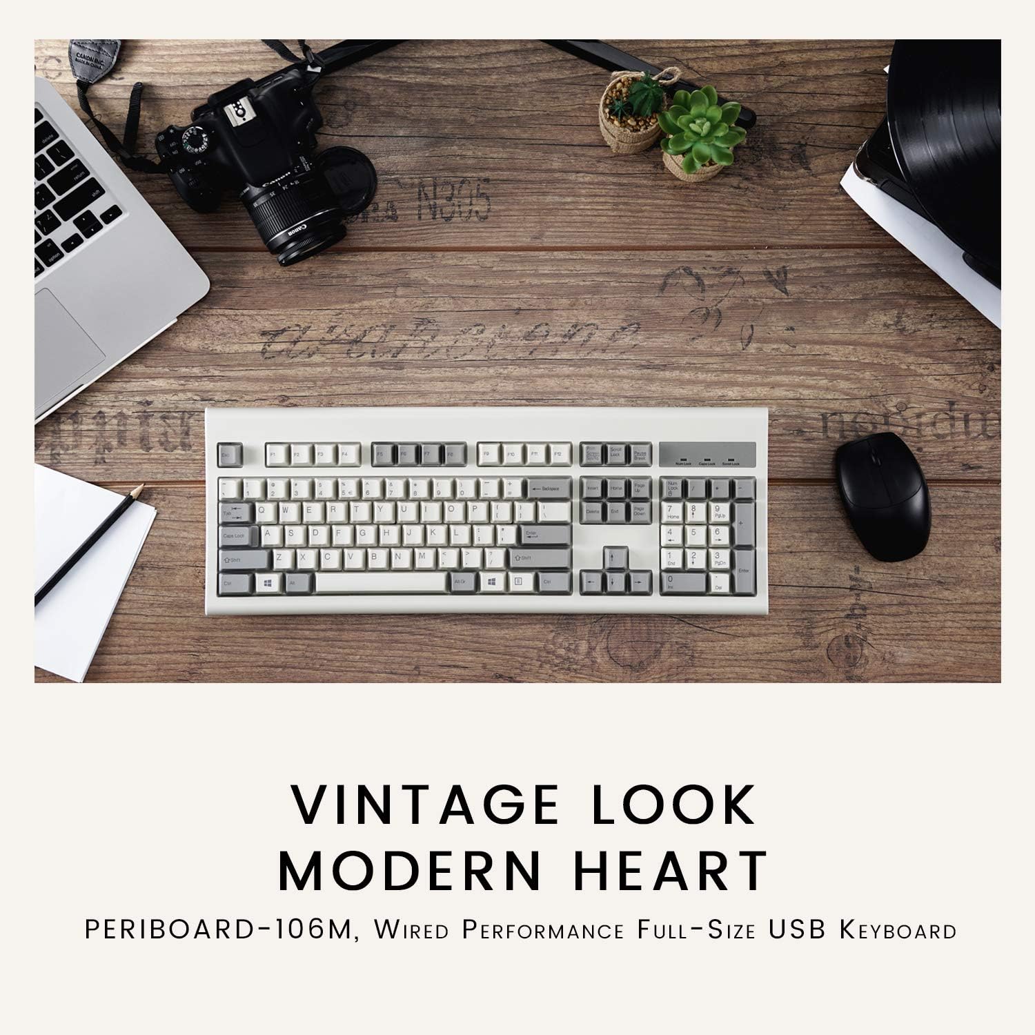 Perixx PERIBOARD-106M, Wired Performance Full-Size USB Keyboard, Curved Ergonomic Keys, Classic Retro Gray/White Color, US English Layout: Computers & Accessories