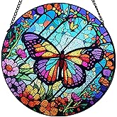 Stained Glass Window Hanging - Butterfly Suncatchers for Indoor Windows, Butterfly Stained Glass Decor for Home, Garden, Cottage, Sun Catcher Gift for Women (12 Inch)