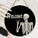 Halloween Decorations Wreath Halloween Skull Welcome Door Sign Front for Door Decoration, Rustic Wooden Holiday Decor for Front Door Porch Window Wall Farmhouse Indoor Outdoor