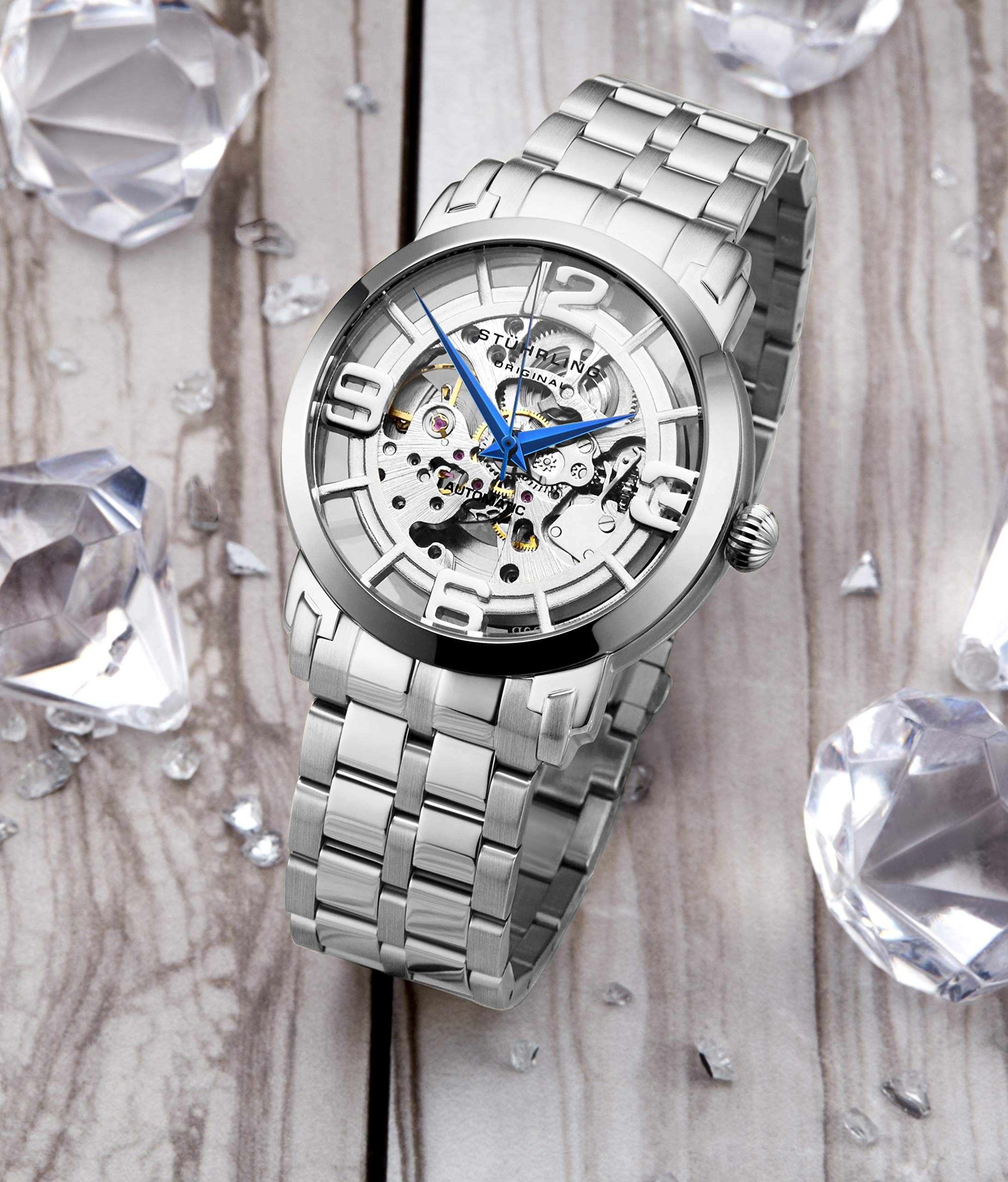 Stuhrling Original Skeleton Watches for Men - Automatic Mens Dress Watch - Winchester 44 Elite Mechanical Watch (Silver)