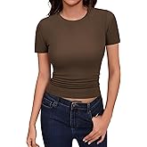 Missufe Women's Crew Neck Short Sleeve Ribbed Knit Slim Fit Summer Casual Basic T Shirt Crop Top 2025 Trendy Y2k Outfits