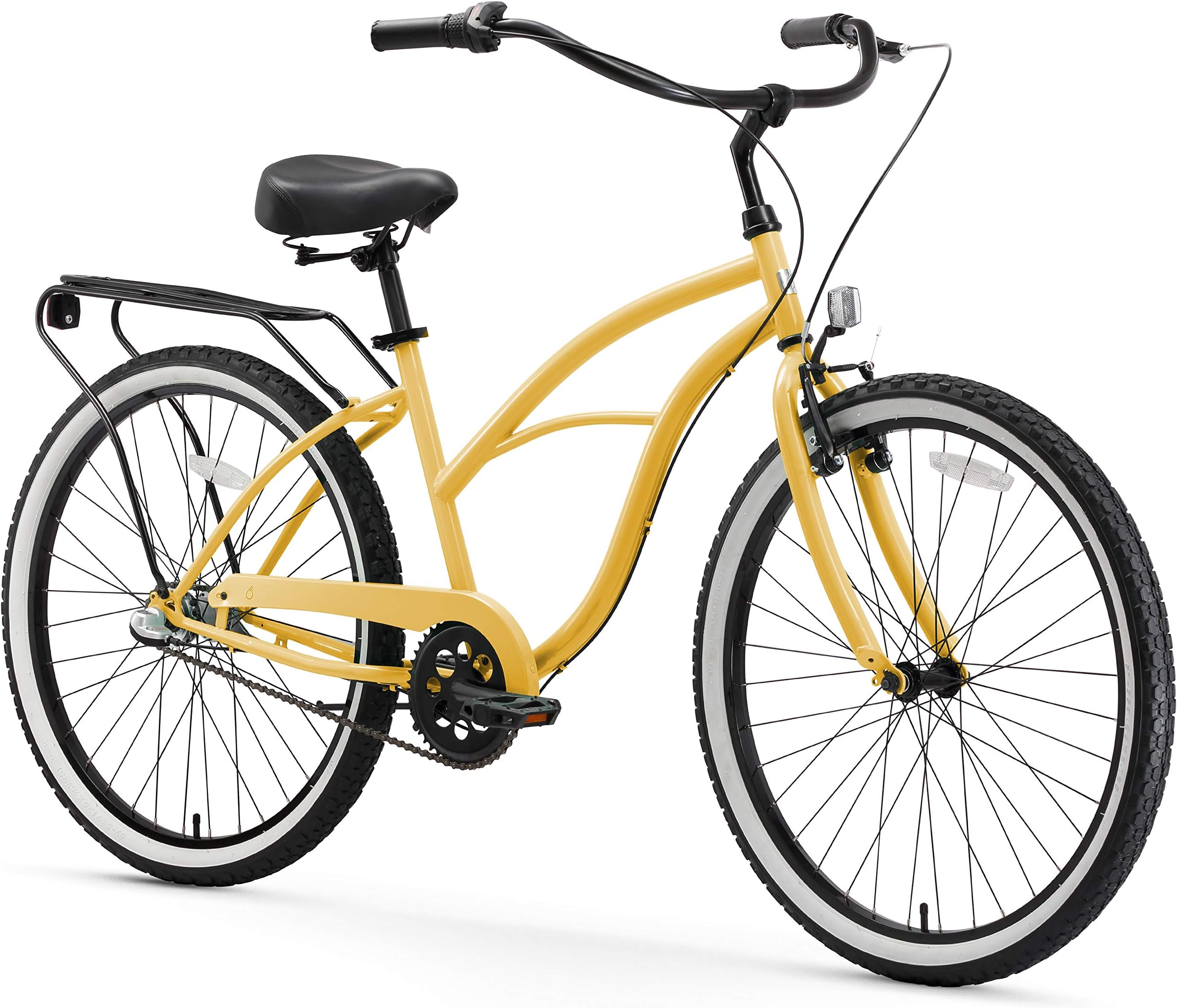 sixthreezero Around The Block Women's 3-Speed Beach Cruiser Bicycle, 26" Wheels, Cream with Black Seat and Grips