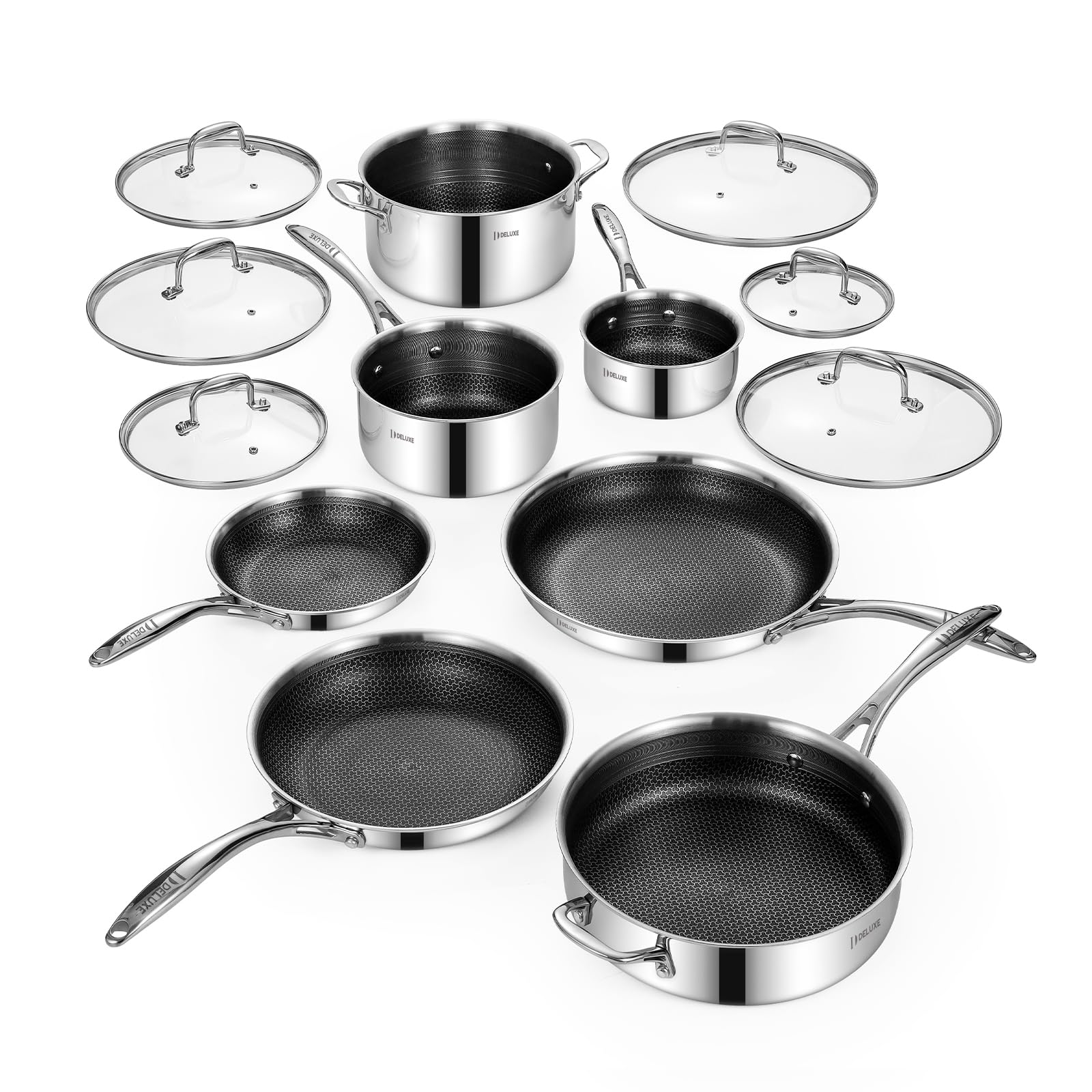 Photo 1 of **MISSING PARTS**Deluxe 13 Piece Hybrid Ceramic Nonstick Stainless Steel Cookware Set-5 Piece Frying Pan Set, 6 PC Pot Set, 3.7QT Deep Sauté Pan&Lid, Induction Ready, Stay Cool, PFOA Free Compatible with All Cooktops