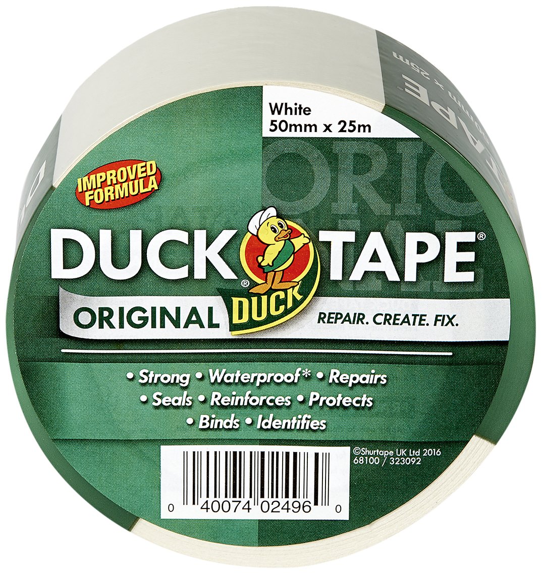 Duck Tape Original White, Improved Formula High Strength Waterproof Gaffer and Duct Adhesive Cloth Repair Tape 50mm X 25m