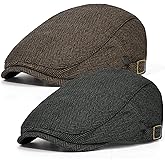 Senker Fashion 2 Pack Newsboy Cap for Men Adjustable Herringbone Tweed Wool Hats Blend Flat Cap Ivy Cabbie Driving Hat