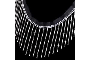 SUYUN WELL 1 Yard Rhinestone Fringer Trim Diamond Ribbon Crystal Tassel Sparkle Jewel Chain for Cloth Sewing Crafts DIY Decoration (White)
