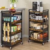 MJIMKE 4 Tier Rolling Storage Utility Snack Cart with Wheels | Durable metal and wood frame, suitable for kitchen bathroom pantry vanity bedroom living room dorm, no shake, move smoothly