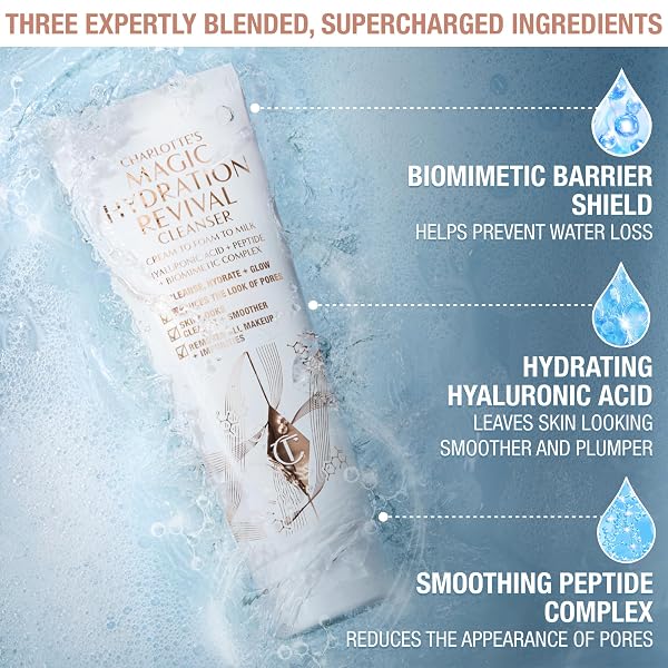 CHARLOTTE TILBURY MAGIC HYDRATION REVIVAL FACIAL CLEANSER – GENTLE, FOAMING FACE WASH TO HYDRATE, REVIVE & PRIME SKIN – HELPS REDUCE THE APPEARANCE OF PORES WHILE REMOVING MAKEUP & IMPURITIES (120ML)