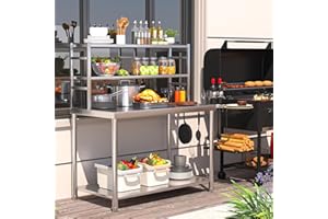 JFHID Stainless Steel Prep Table 48"x24" with 2 Adjustable Shelves Heavy Duty Commercial Kitchen Work Table Countertop for Garage Home Restaurant Warehouse