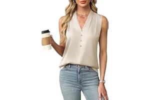 Blooming Jelly Womens Dressy Tank Tops Summer Sleeveless Work Blouses Silk Satin V Neck Shirts Business Casual Outfits