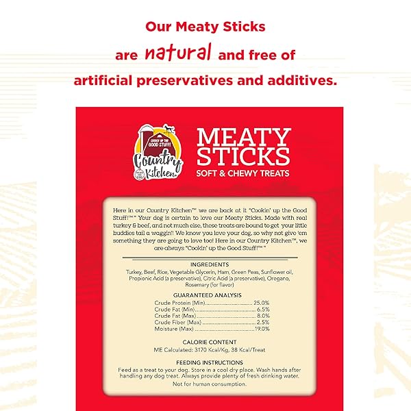 COUNTRY KITCHEN BEEF & TURKEY MEATY STICKS SOFT CHEW DOG TREATS, GREAT TASTING, MADE WITH REAL BEEF & TURKEY, 25 OZ