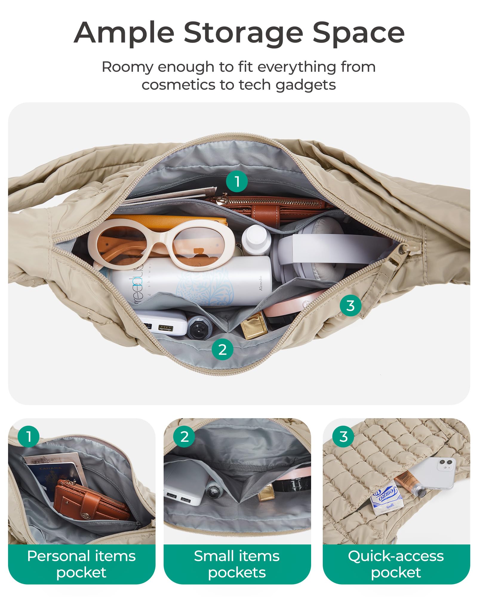 BAGSMART Quilted Puffy Crossbody Bag for Women, Medium Cute Hobo Shoulder Purse Soft Fluffy Handbag for Daily Use