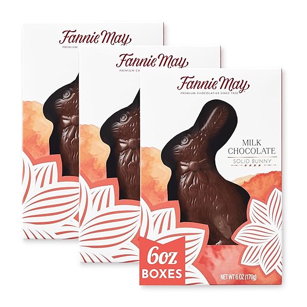 FANNIE MAY, 3 COUNT SOLID MILK CHOCOLATE BUNNY, EASTER BASKET STUFFERS, 6 OZ EACH