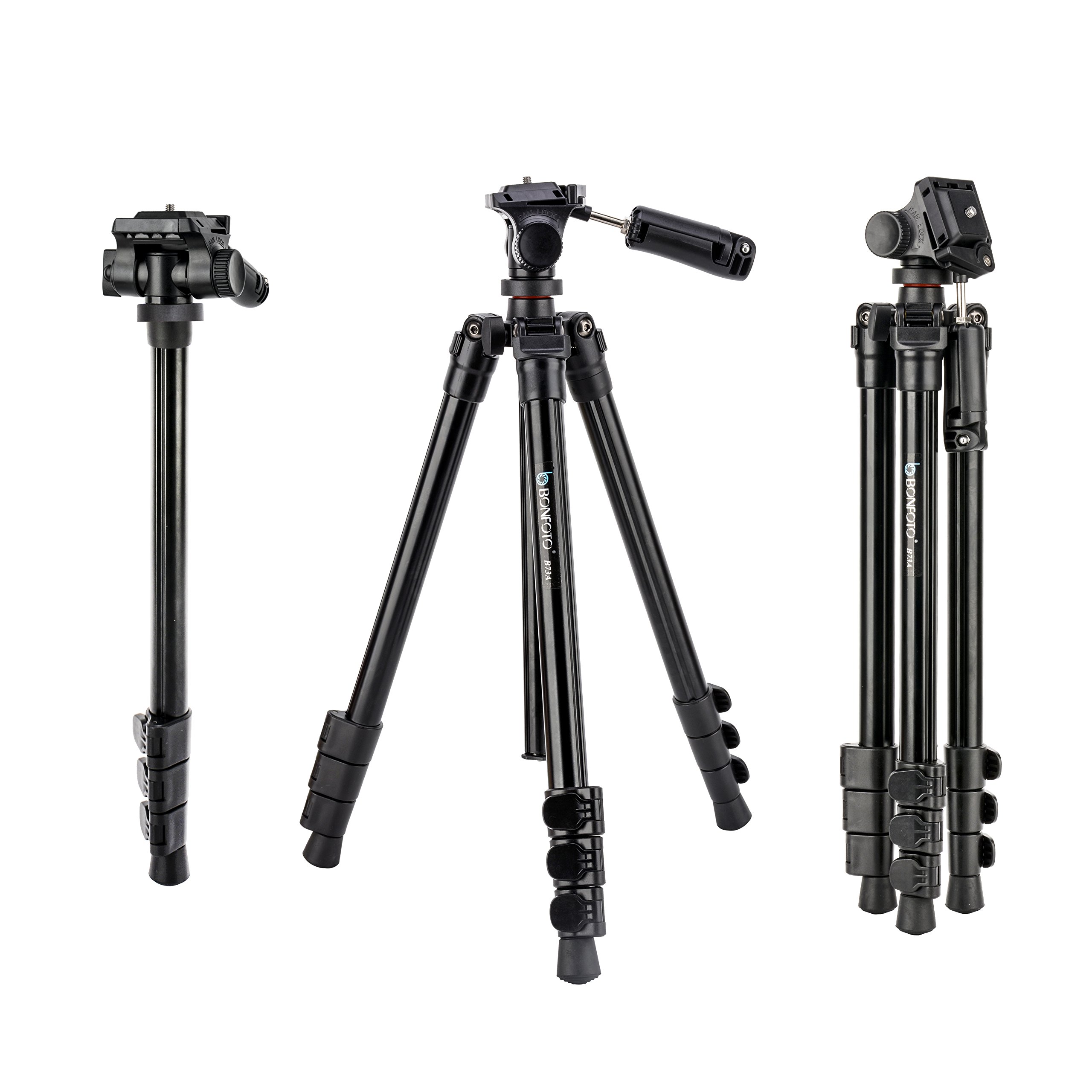 BONFOTO B73A 58” Portable Aluminum Alloy Lightweight Camera Travel Tripod and Monopod with Panorama Pan Head,Quick Release Plate and Carry Bag for Smartphones and Most DSLR Cameras with 1/4\