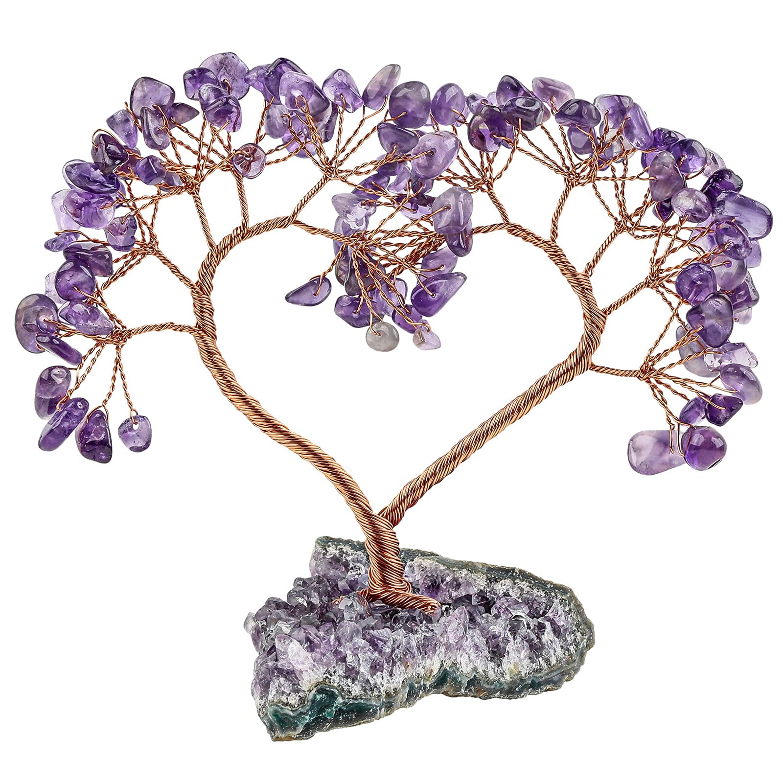 mookaitedecor Amethyst Love Heart Crystal Tree with Amethyst Cluster Crystal Base, Healing Semi Precious Stone Money Tree Feng Shui Ornaments for Wealth Luck Wedding Desk Decor