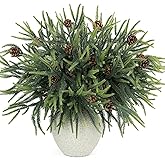 N&T NIETING 24in Christmas Norfolk Pine Stems Real Touch Artificial Norfolk Pine Branches with Pine Cones Stems Faux DIY Greenery Pine Picks for Xmas Indoor Outdoor Home Décor(10 Pcs)