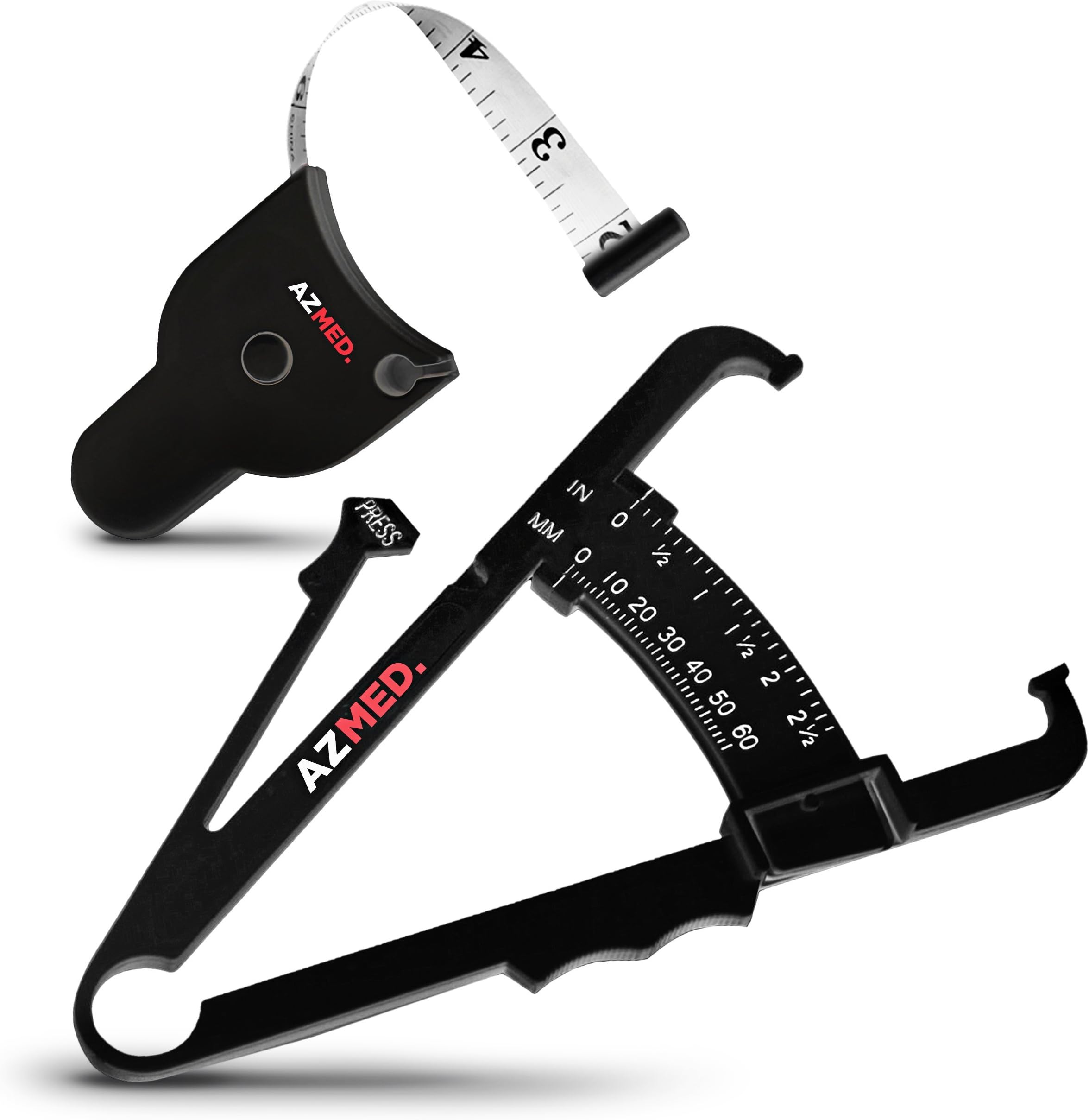 AZMED Skinfold Body Fat Caliper Set, Measure Tape Included, Black