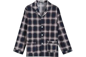 Latuza Men's Warm Cotton Flannel Pajama Top Button Up Sleep Shirt with Pockets