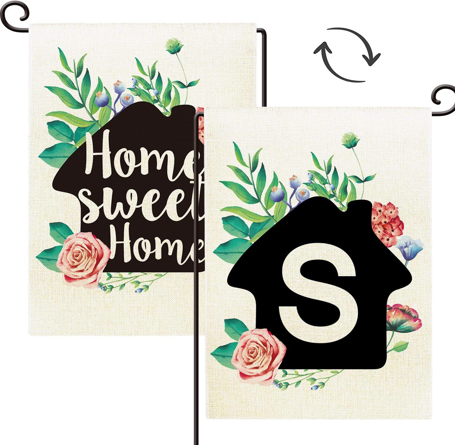 Agantree Art Home Sweet Home Welcome Letter “S” Monogram Double-Sided Burlap Waterproof Garden Yard Flag - 12” W x 18