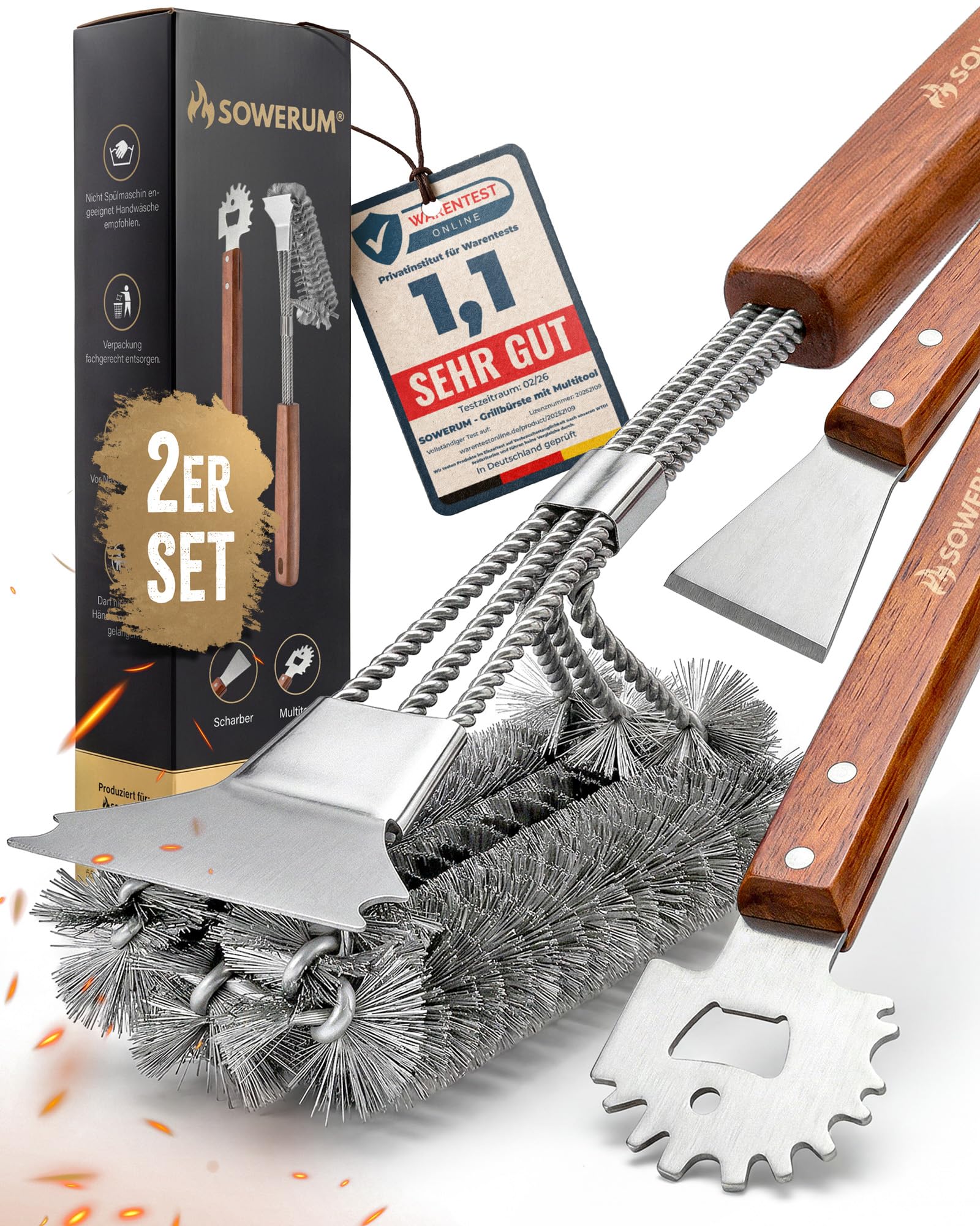5 in 1 Grillbürste Edelstahl mit Schaber [TESTSIEGER] kompatibel mit Weber Grill Zubehör für gasgrill gusseisen - BBQ Set Grillreiniger bürste für Gussrost - Grillen Geschenke für männer grillzubehör