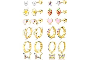 LOLIAS Hypoallergenic Earrings for Girls,Stainless Steel Flat Back Earrings | Stainless Steel Earrings for Sensitive Ears Women,Flatback Stud Screw Back Toddler Kids Teen Girl Earring Set Jewelry,10Pairs