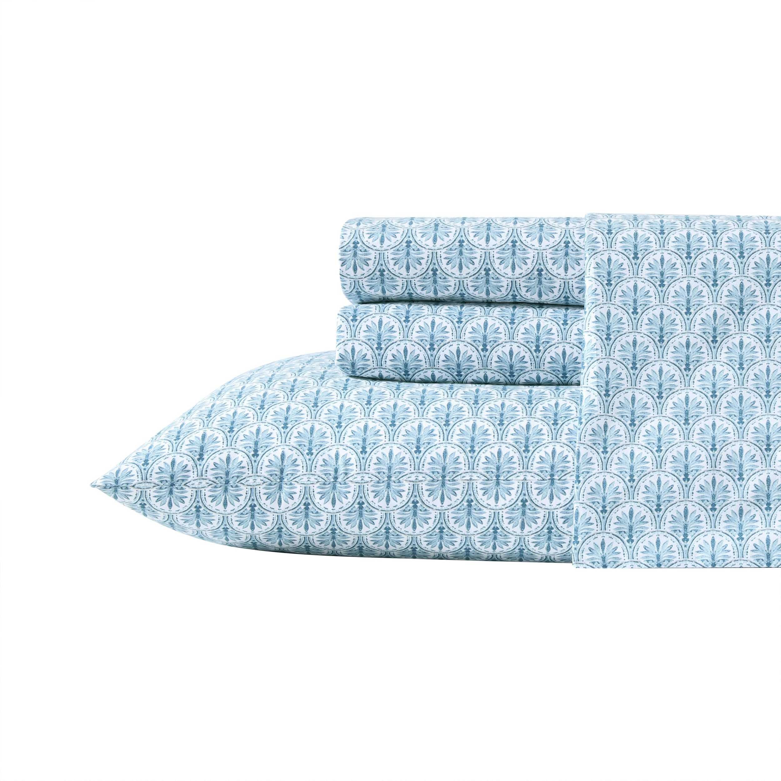Tommy Bahama - Queen Sheet Set, Super Soft Cotton Percale Bedding with Matching Shams, Tropical Bedding Set, Oeko-Tex Certified (Coastal Batik Blue, Queen)