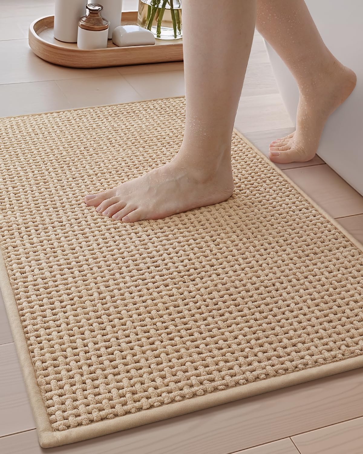 Photo 1 of Color&Geometry Chenille Pile Large Bathroom Rugs Upgraded Denser, 24"x36" Non Slip Absorbent Beige Bath Mats for Bathroom Thin Fit Under Door, Washable Quick Dry