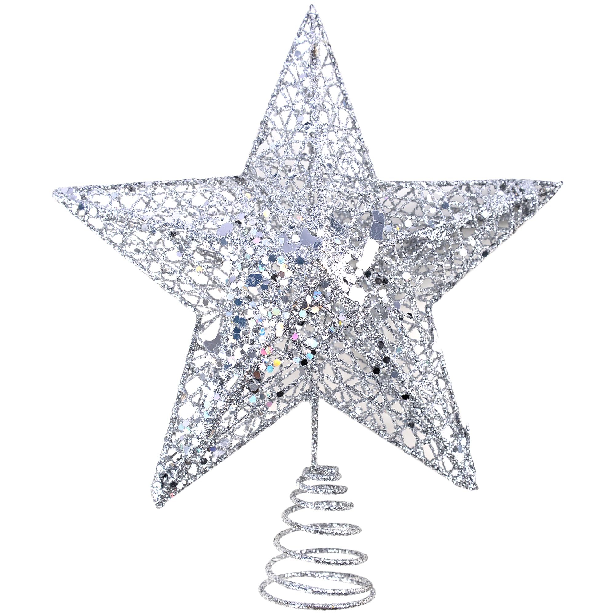 KEYIDO Silver Glitter Tree Star, Christmas Tree Topper, Large Metal Tree Top Star for Xmas Tree Topper Ornaments Christmas Home Decorations 10 Inch